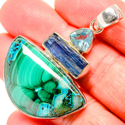 Malachite In Chrysocolla, Kyanite, Blue Topaz Pendants handcrafted by Ana Silver Co - PD36471