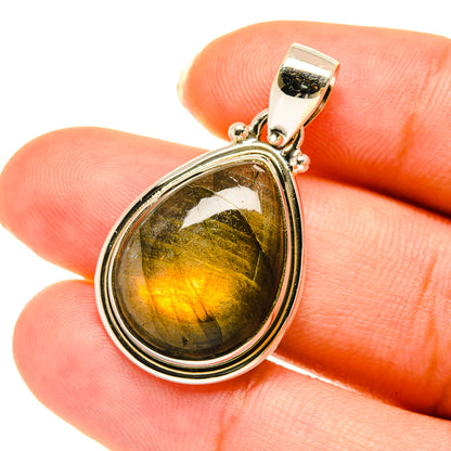 Labradorite pendant in teardrop bezel, 925 sterling silver with polished bail