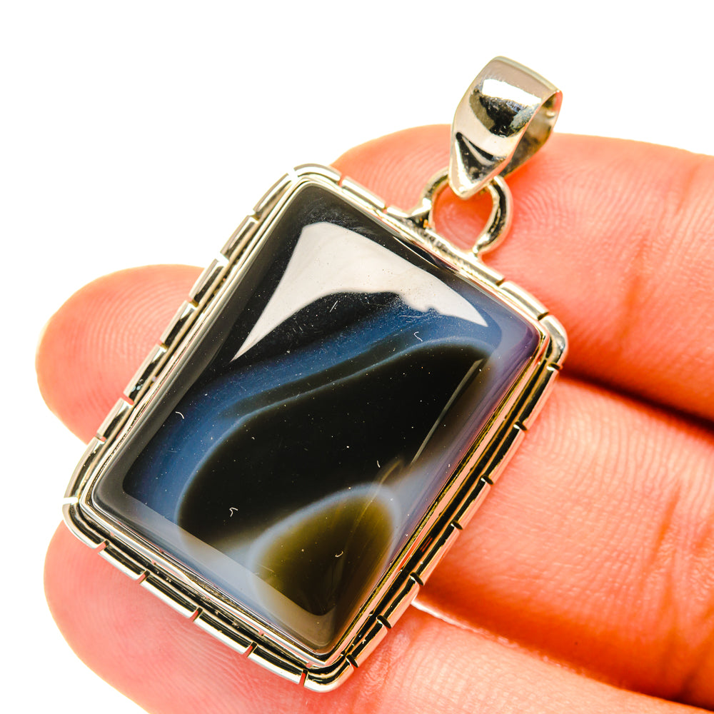 Black Botswana Agate Pendants handcrafted by Ana Silver Co - PD3830