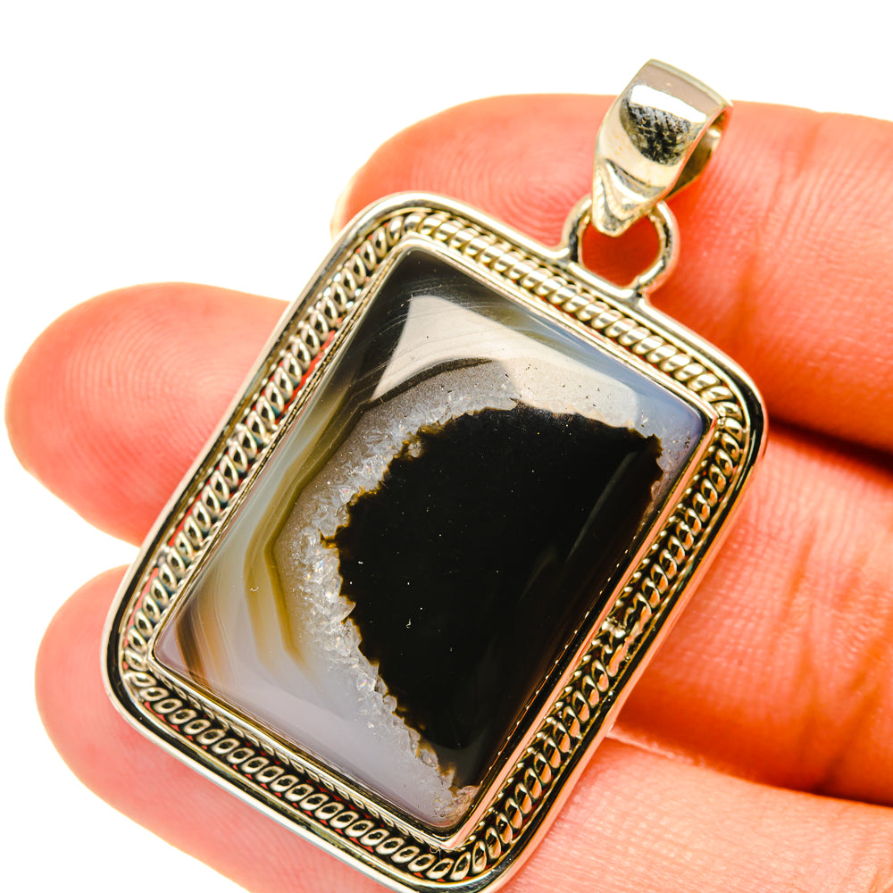 Black Botswana Agate Pendants handcrafted by Ana Silver Co - PD3838
