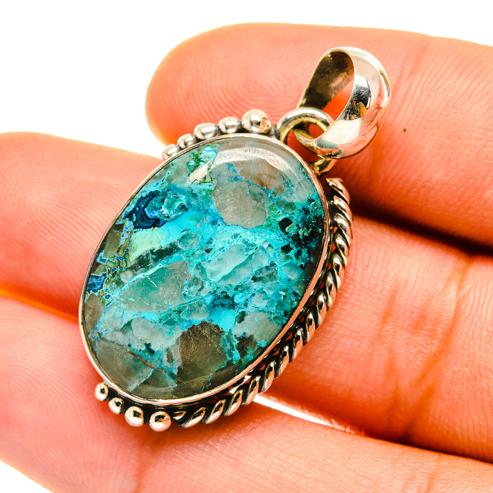 Apatite oval cabochon pendant with teal-blue stone and 925 silver bezel loop