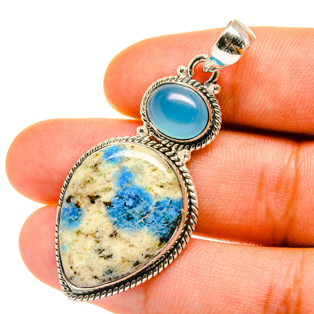 Oval blue and aqua stone pendant with textured sterling-silver bezels and bail