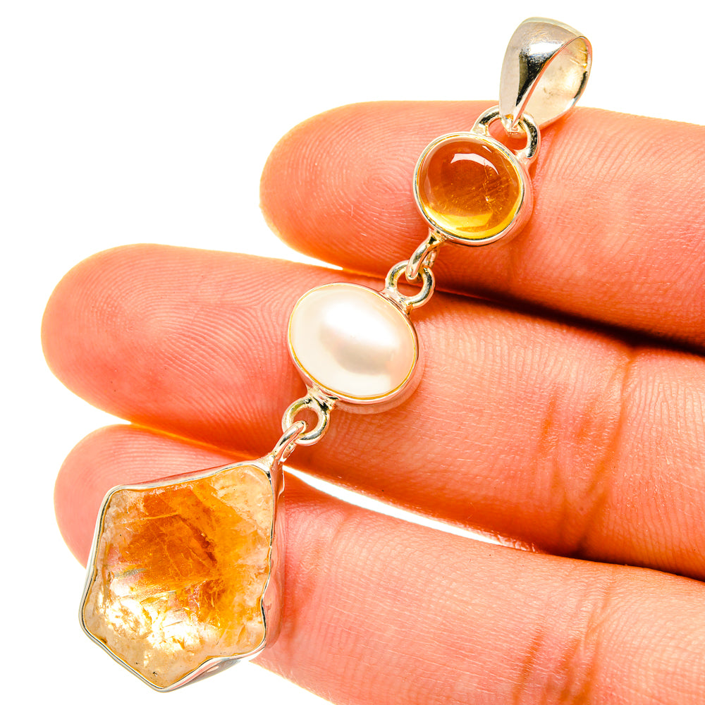 Citrine, Cultured Pearl Pendants handcrafted by Ana Silver Co - PD4318