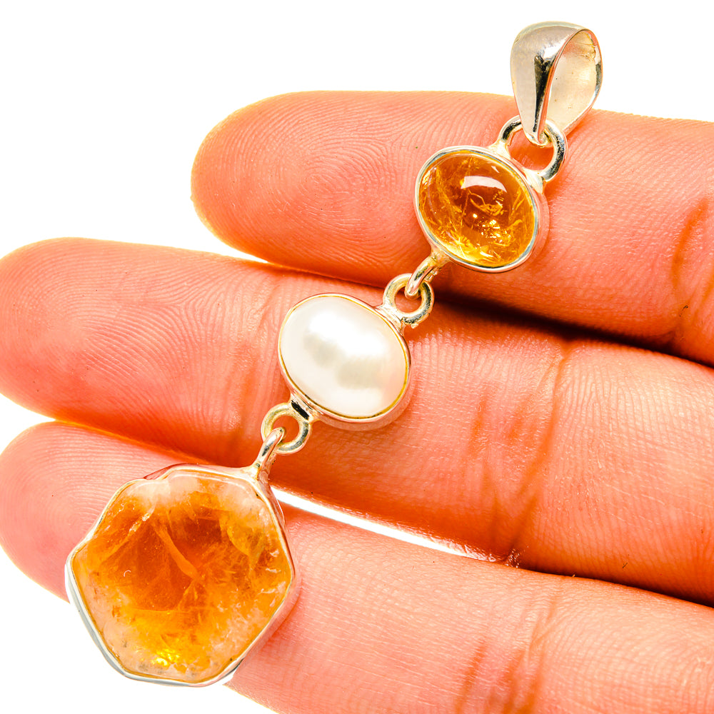 Citrine, Cultured Pearl Pendants handcrafted by Ana Silver Co - PD4319