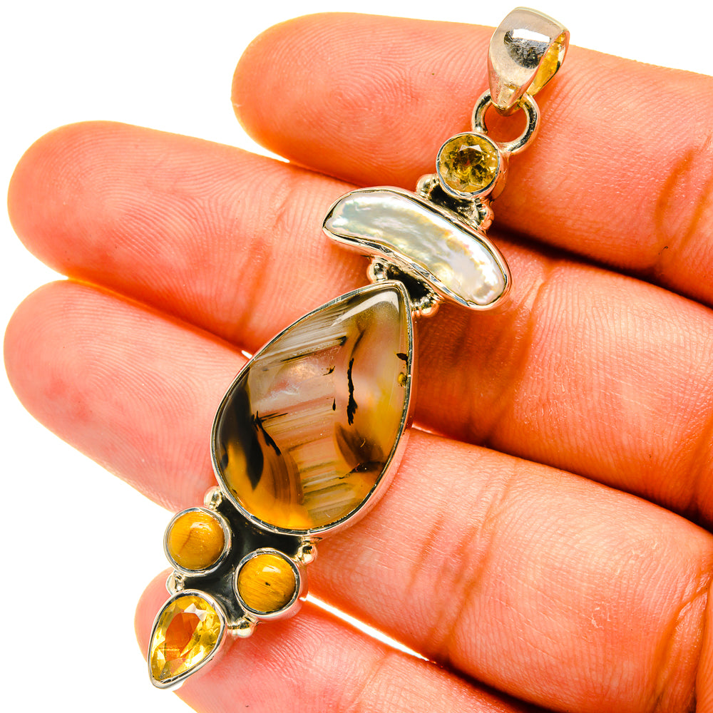 Montana Agate, Mother Of Pearl, Citrine, Tiger Eye Pendants handcrafted by Ana Silver Co - PD4321