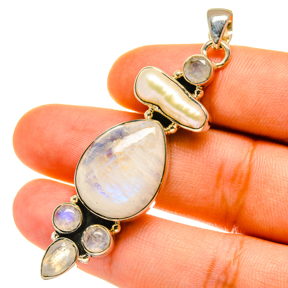 Rainbow Moonstone, Mother Of Pearl Pendants handcrafted by Ana Silver Co - PD4323