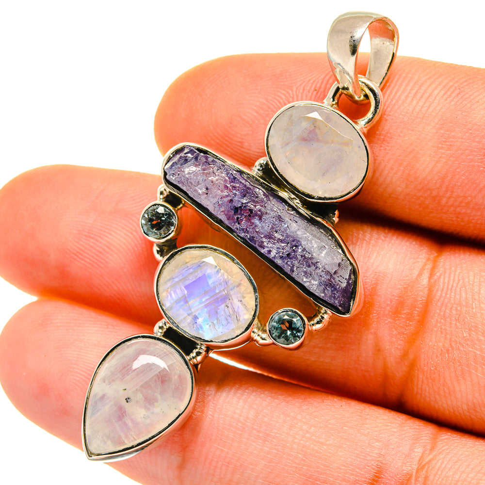 Tanzanite, Rainbow Moonstone, Blue Topaz Pendants handcrafted by Ana Silver Co - PD4324