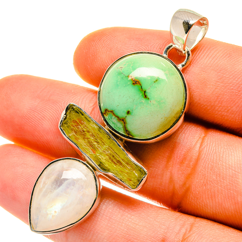 Tibetan Turquoise, Rainbow Moonstone, Green Tourmaline Pendants handcrafted by Ana Silver Co - PD4327