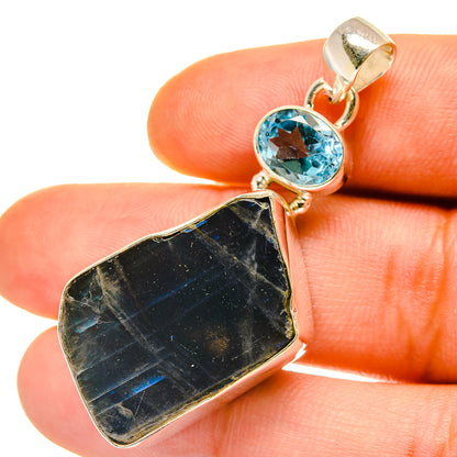 Labradorite, Blue Topaz Pendants handcrafted by Ana Silver Co - PD4331