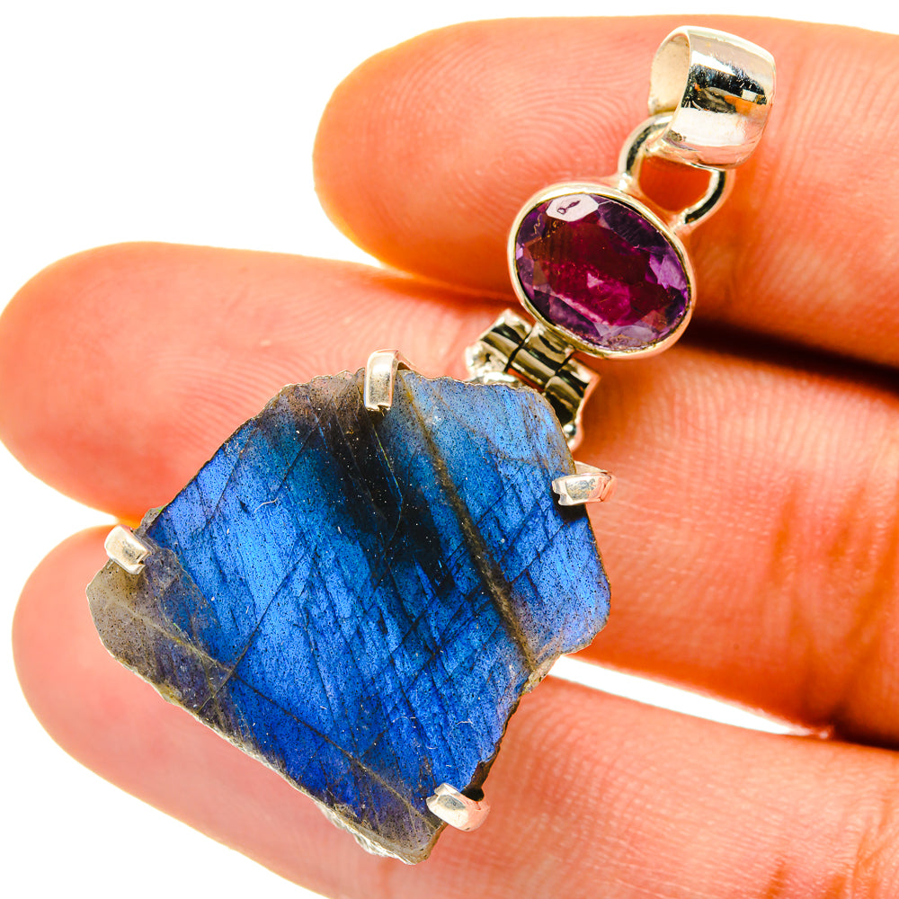 Labradorite, Amethyst Pendants handcrafted by Ana Silver Co - PD4333
