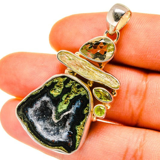 Coconut Geode Slice, Green Tourmaline, Green Amethyst, Peridot Pendants handcrafted by Ana Silver Co - PD4338