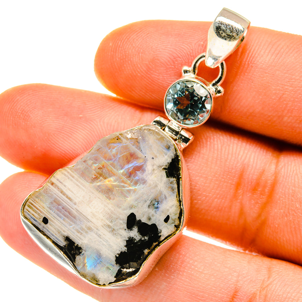 Rainbow Moonstone, Blue Topaz Pendants handcrafted by Ana Silver Co - PD4340