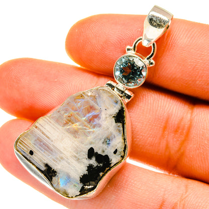 Rainbow Moonstone, Blue Topaz Pendants handcrafted by Ana Silver Co - PD4340