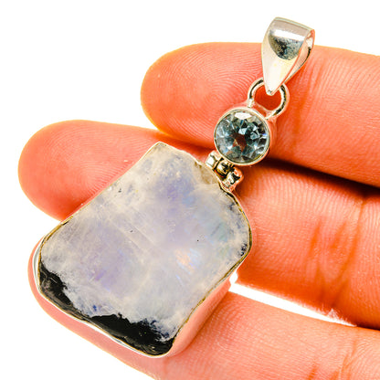 Rainbow Moonstone, Blue Topaz Pendants handcrafted by Ana Silver Co - PD4342