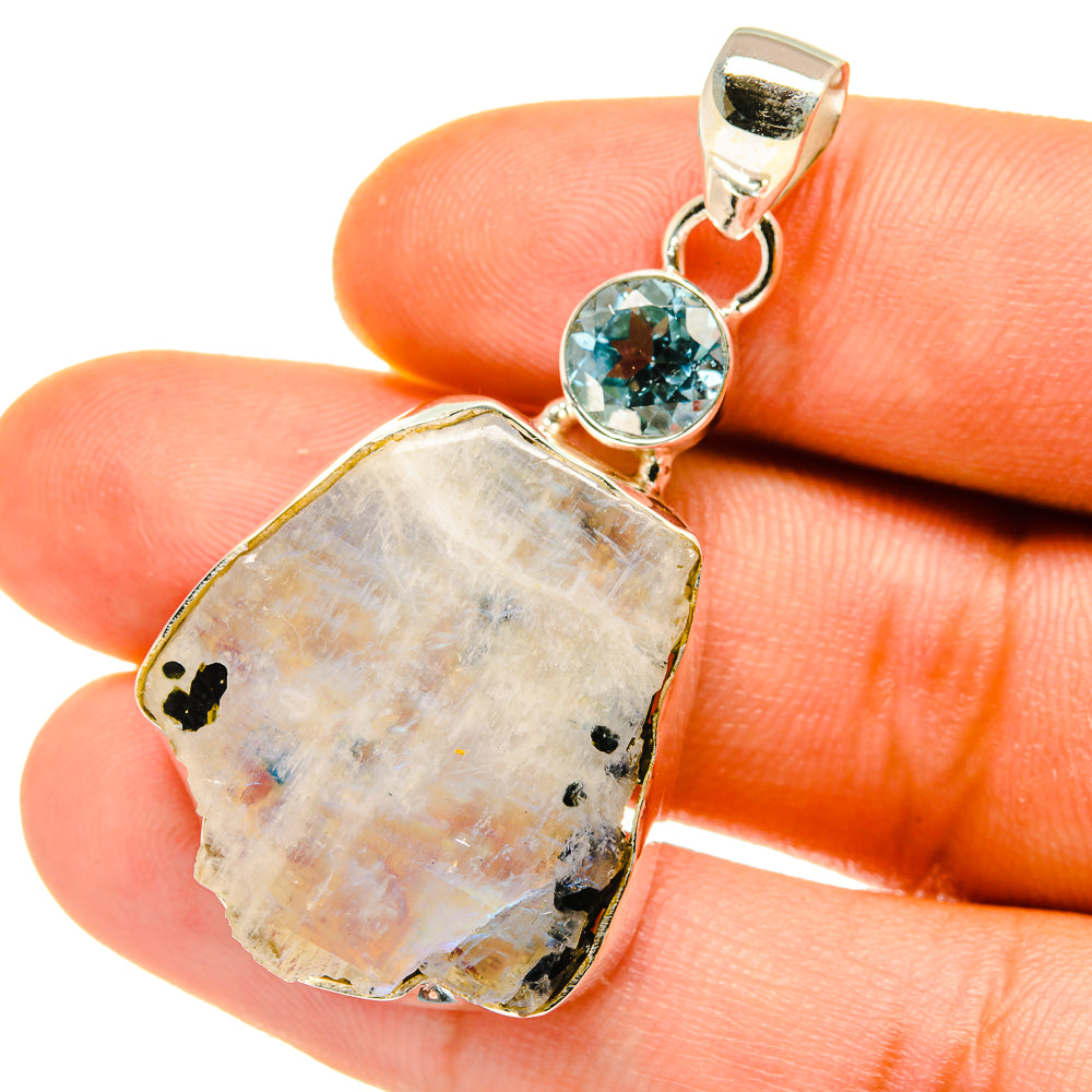 Rainbow Moonstone, Blue Topaz Pendants handcrafted by Ana Silver Co - PD4343