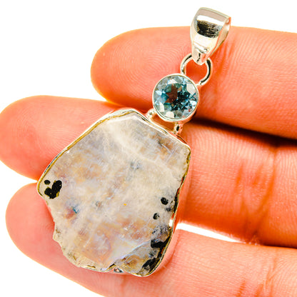 Rainbow Moonstone, Blue Topaz Pendants handcrafted by Ana Silver Co - PD4343