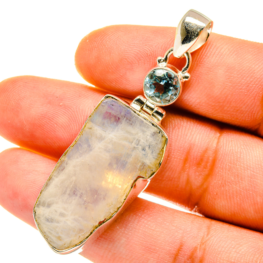 Rainbow Moonstone, Blue Topaz Pendants handcrafted by Ana Silver Co - PD4344