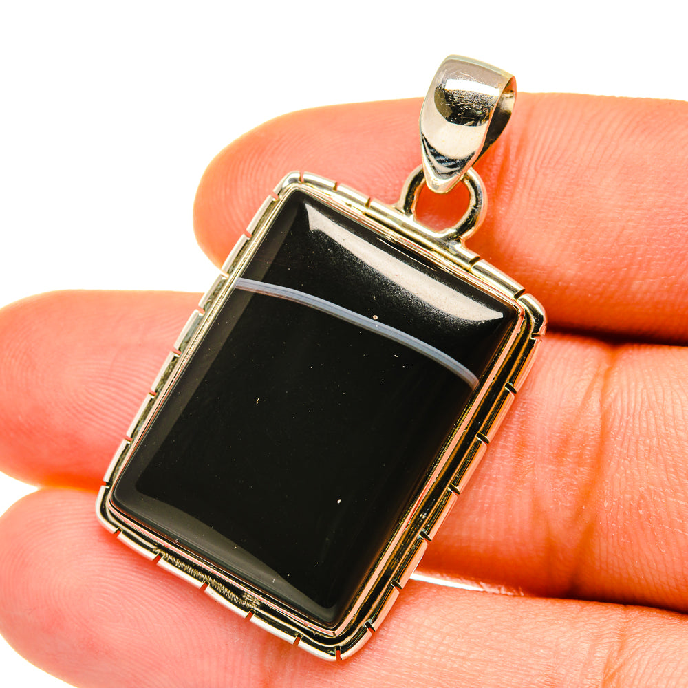 Black Banded Agate Pendants handcrafted by Ana Silver Co - PD4377