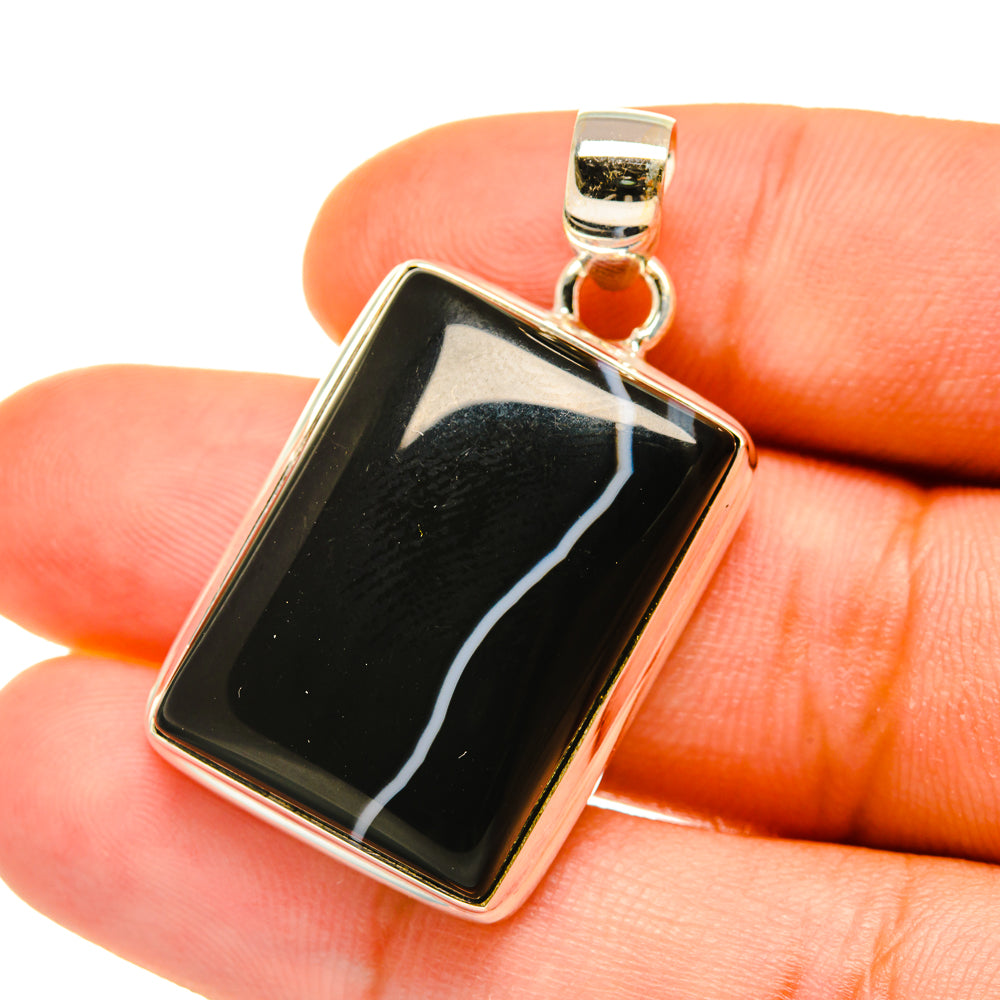 Black Banded Agate Pendants handcrafted by Ana Silver Co - PD4378