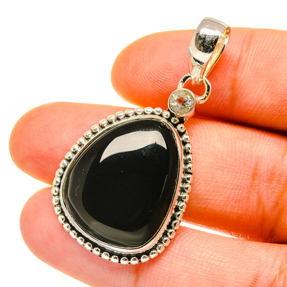 Black Onyx, White Quartz Pendants handcrafted by Ana Silver Co - PD4379
