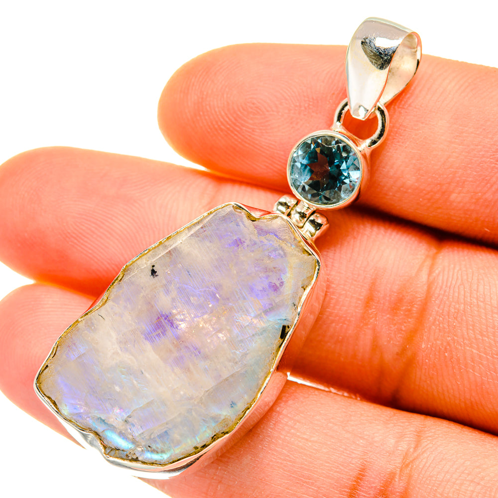 Rainbow Moonstone, Blue Topaz Pendants handcrafted by Ana Silver Co - PD4404