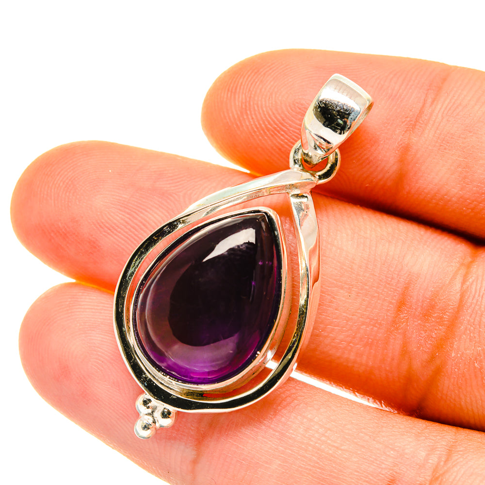 Amethyst teardrop pendant in polished 925 sterling silver, purple cabochon and bail