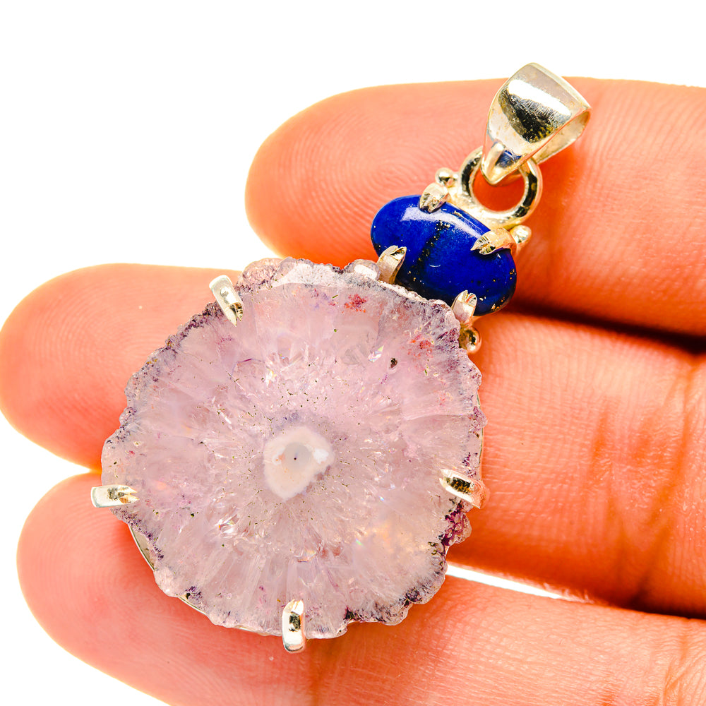 Amethyst crystal slice pendant on silver bail with lapis lazuli bead accents