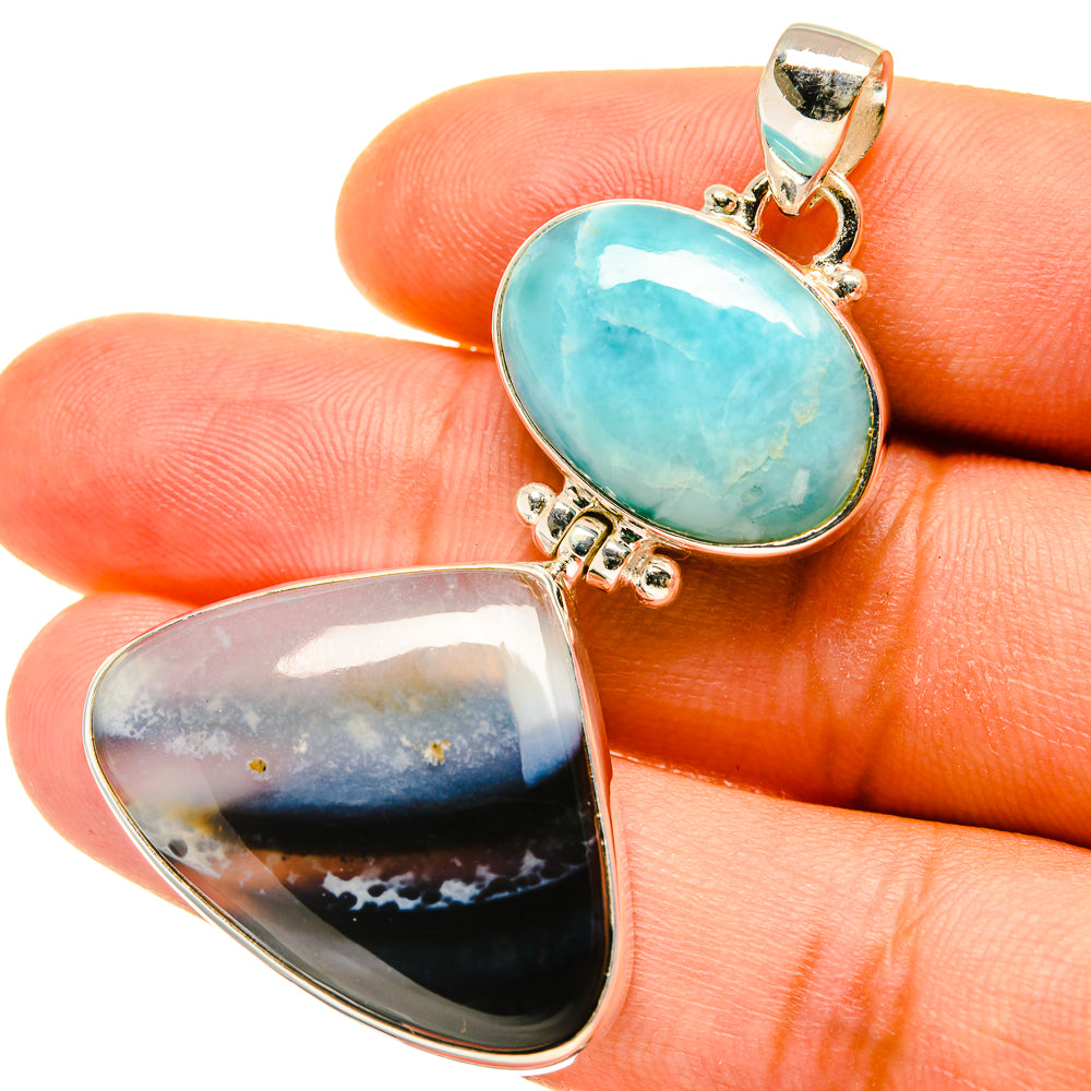 Montana Agate, Larimar Pendants handcrafted by Ana Silver Co - PD4466