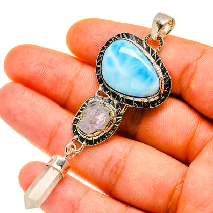 Larimar, Rainbow Moonstone, Herkimer Diamond Pendants handcrafted by Ana Silver Co - PD4467
