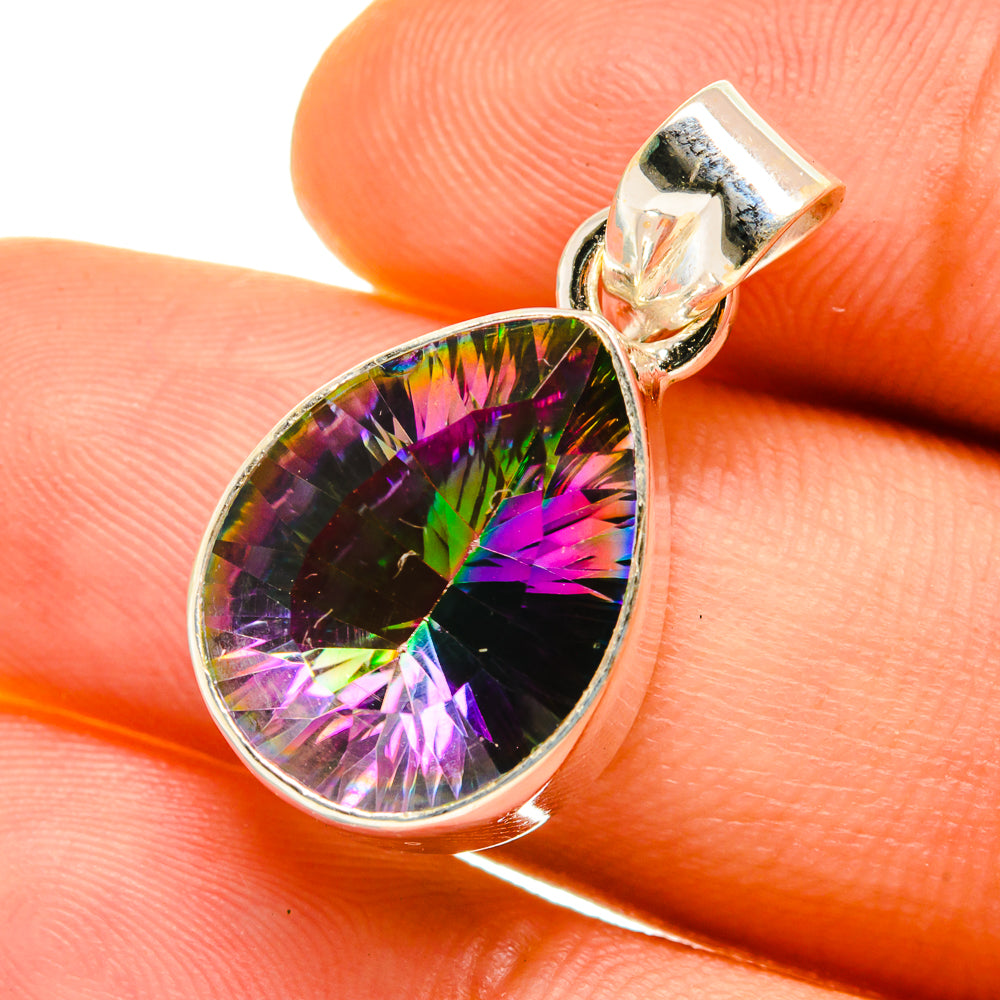 Sterling silver teardrop pendant with rainbow mystic topaz gemstone and open bail