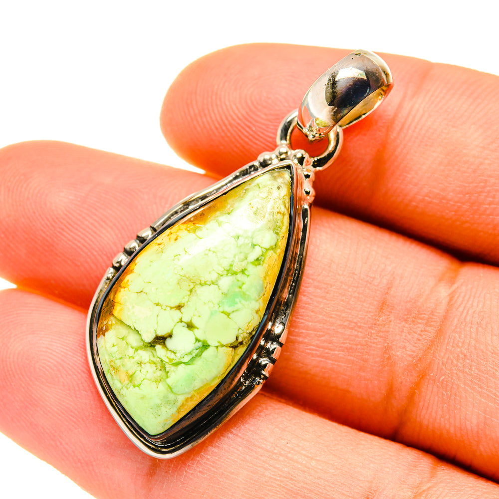 Chrysoprase teardrop pendant in 925 sterling silver with green stone bezel