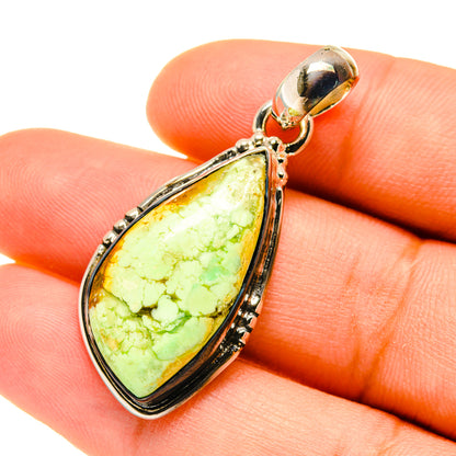 Chrysoprase teardrop pendant in 925 sterling silver with green stone bezel