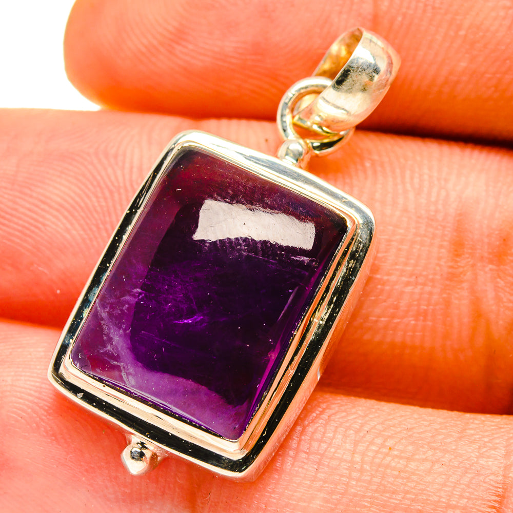Amethyst pendant, 925 sterling silver, rectangular purple gemstone with top bail