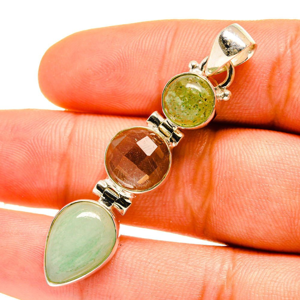 Green Moonstone, White Quartz, Green Tourmaline Pendants handcrafted by Ana Silver Co - PD759768