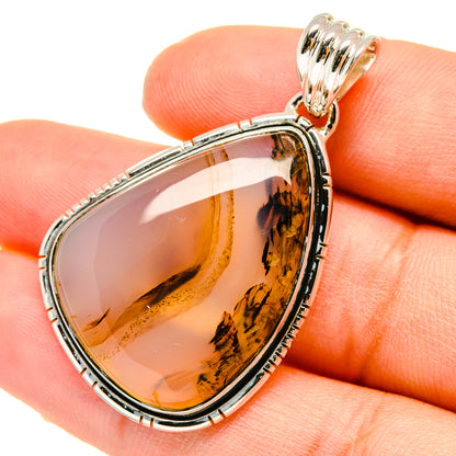 Sterling silver teardrop agate pendant with amber dendritic stone and bail