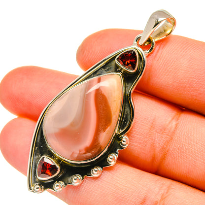 Garnet and mookaite teardrop pendant in 925 sterling silver with red gemstone accents