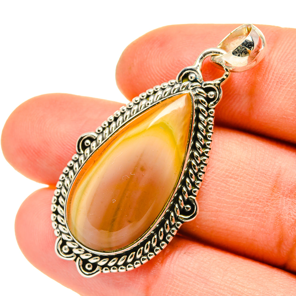Teardrop jasper pendant charm in 925 sterling silver on bail, orange-yellow stone