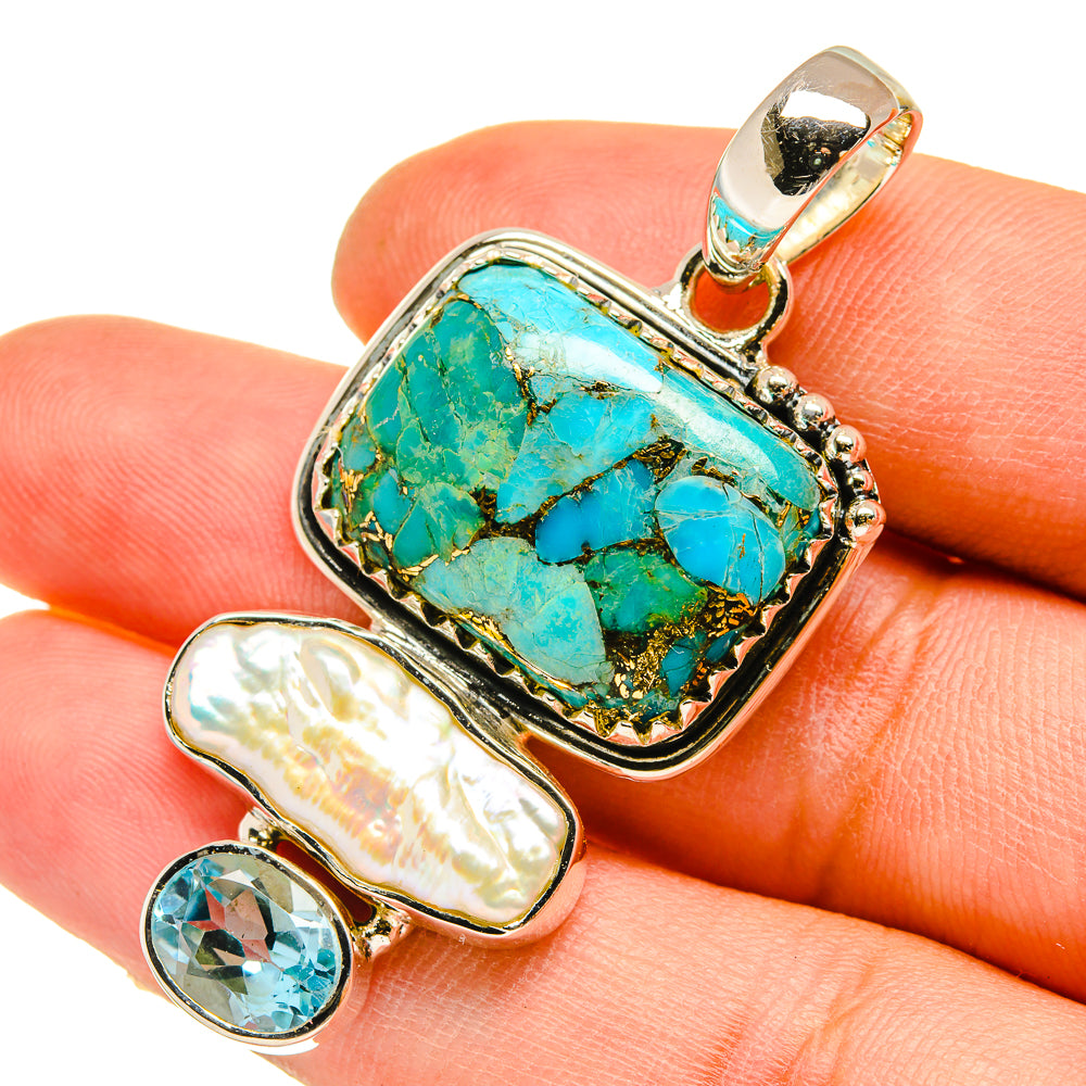 Blue Copper Composite Turquoise Pendants handcrafted by Ana Silver Co - PD5173
