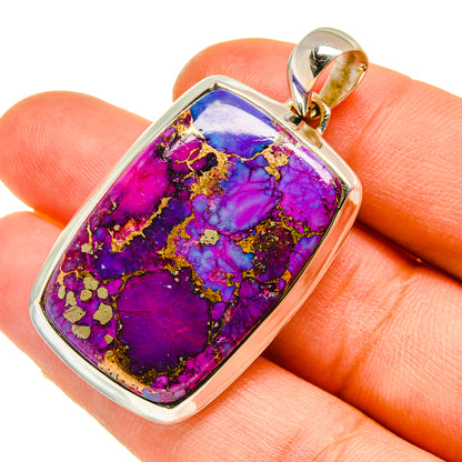 Purple turquoise pendant with gold flecks, rectangular stone in sterling silver frame