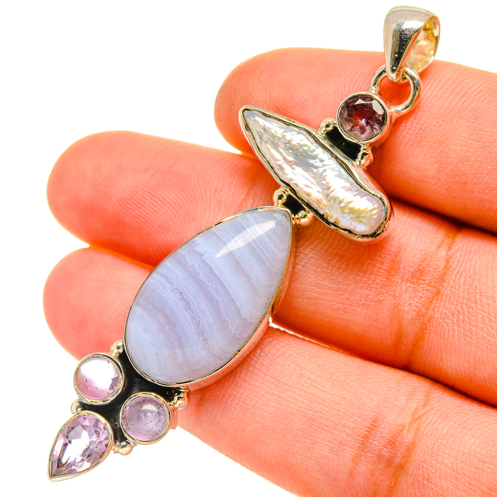 Blue Lace Agate Pendants handcrafted by Ana Silver Co - PD5234