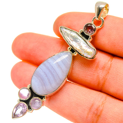 Blue Lace Agate Pendants handcrafted by Ana Silver Co - PD5234