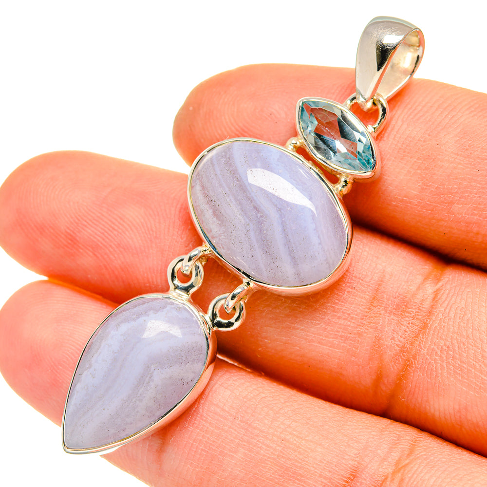 Blue Lace Agate Pendants handcrafted by Ana Silver Co - PD5252