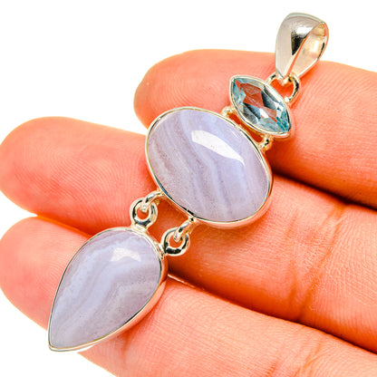 Blue Lace Agate Pendants handcrafted by Ana Silver Co - PD5252