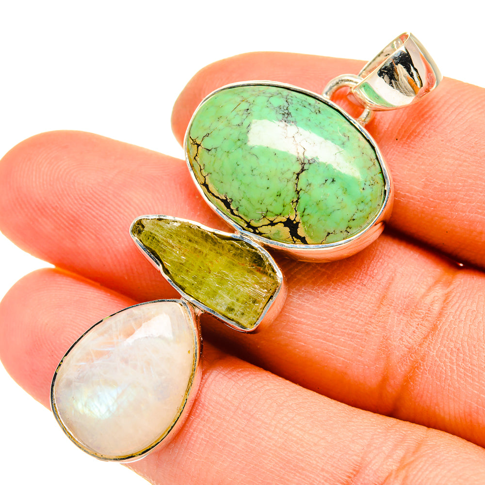 Turquoise oval pendant with mother-of-pearl and green stone, silver bail