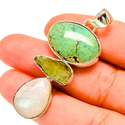 Turquoise oval pendant with mother-of-pearl and green stone, silver bail