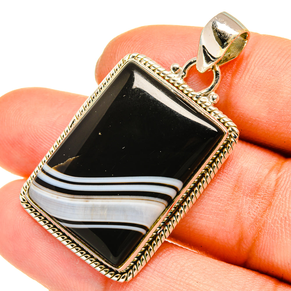 Black Botswana Agate Pendants handcrafted by Ana Silver Co - PD5277