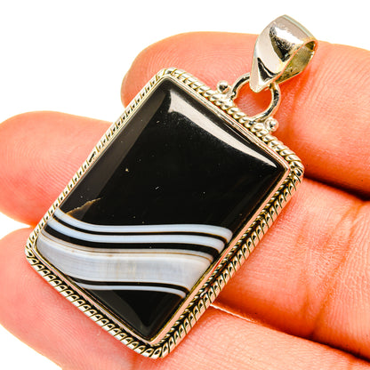 Black Botswana Agate Pendants handcrafted by Ana Silver Co - PD5277