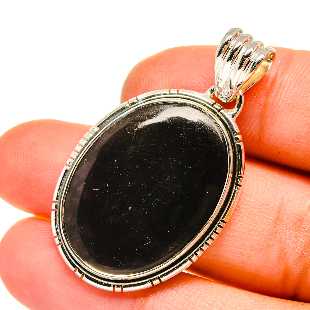 Smoky quartz pendant, 925 sterling silver oval dark cabochon bezel with bail