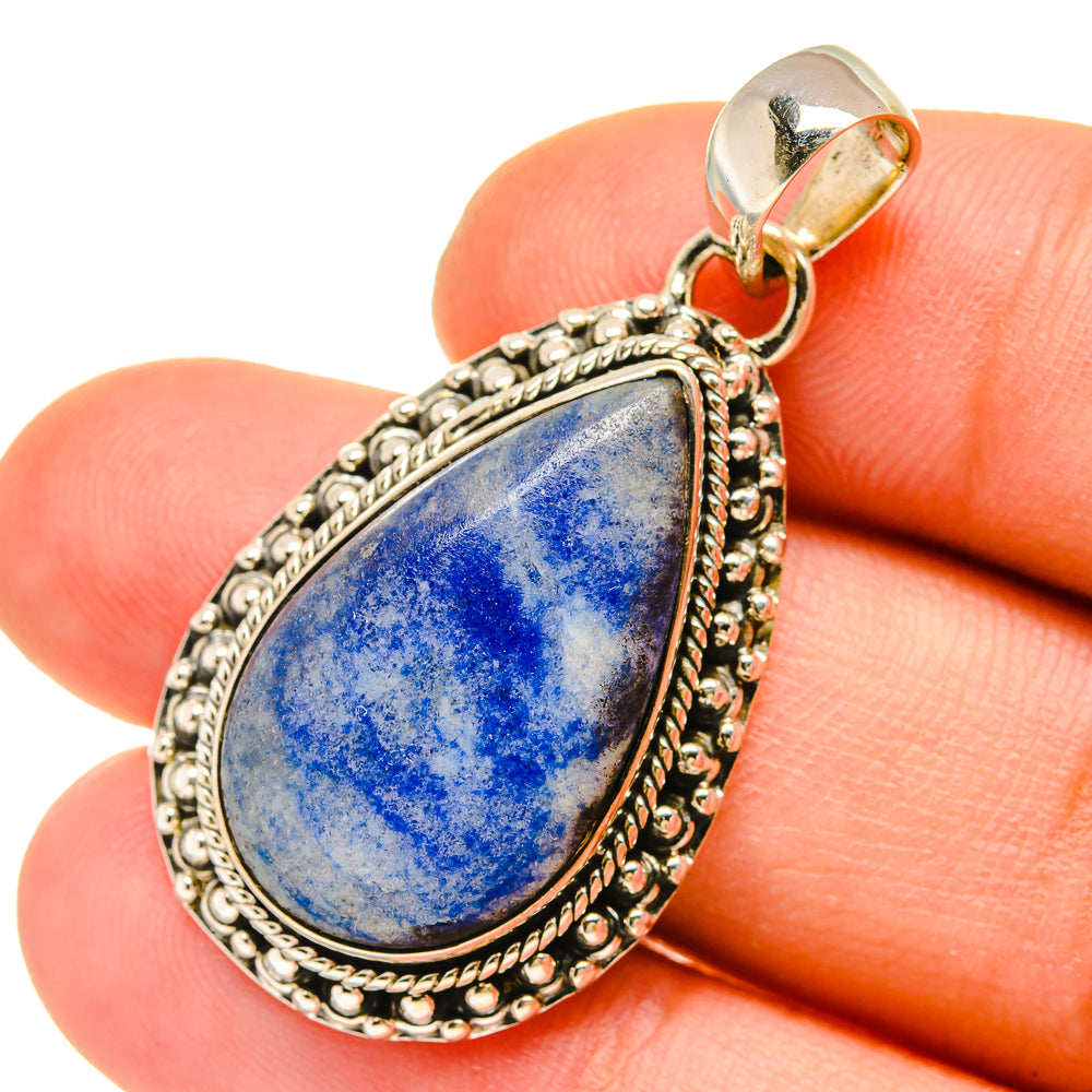 Sodalite teardrop pendant, blue cabochon, 925 sterling silver frame with bail