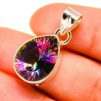 Sterling silver teardrop pendant with iridescent rainbow gemstone